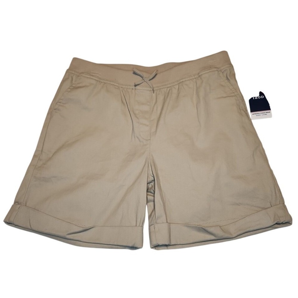 Izod Girls Plus Khaki Stretch Knitâ Waist Shorts School Uniform Size 16.5 Plus